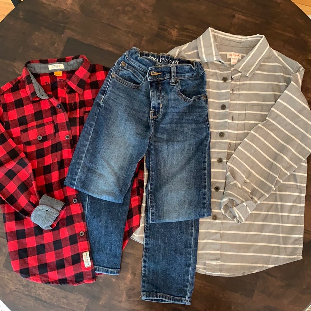 Boys size 8 Lot of 3 - 2 flannels Shirts and 1 jean